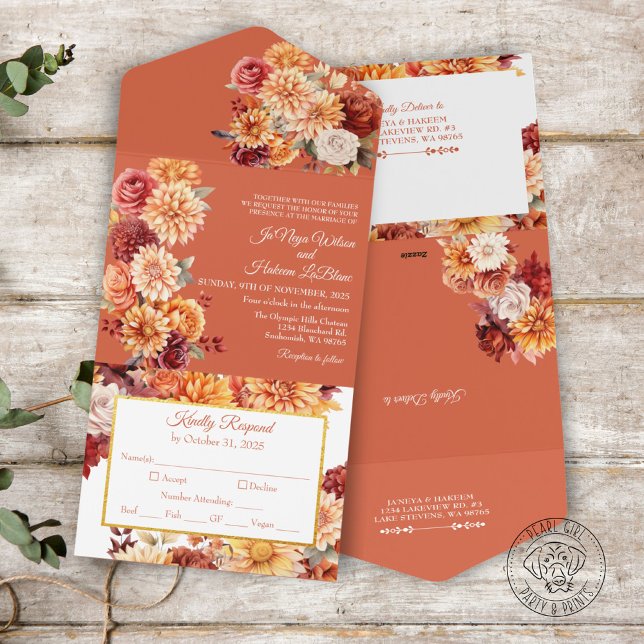 Uno Todo floral de otoño en una invitación de matrimon (Subido por el creador)