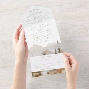 Uno Watercolor Mountain Todo En Una Invitación De Boda