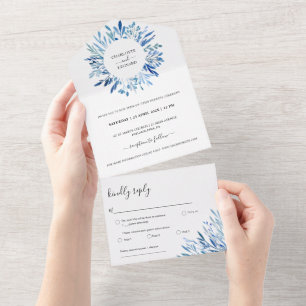 Uno Wreath Blue Leaves Boda Todo En Una Invitación