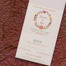 Uno Wreath & Fall Boda RSVP Todo En Una Invitación