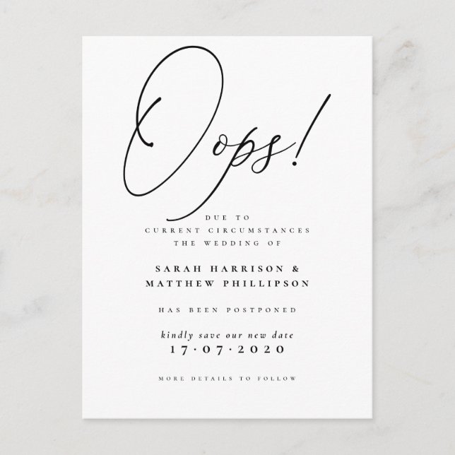 ¡Ups! Anuncio formal de aplazamiento de boda (Anverso)