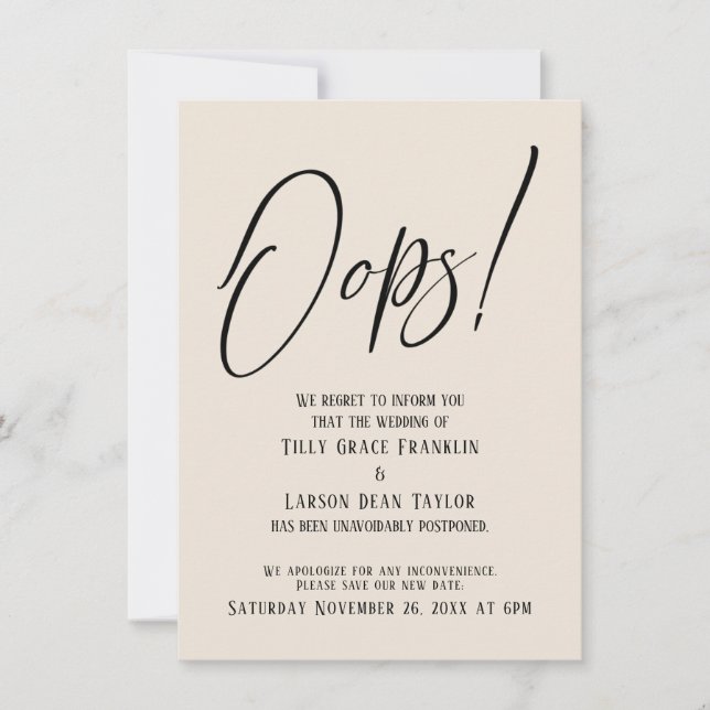¡Ups! Graciosa tarjeta de crema simple Boda retard (Anverso)