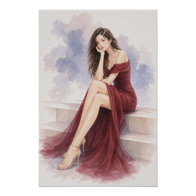 URBAN FLUID ELEGANCE — Crimson Harmony Poster (Anverso)