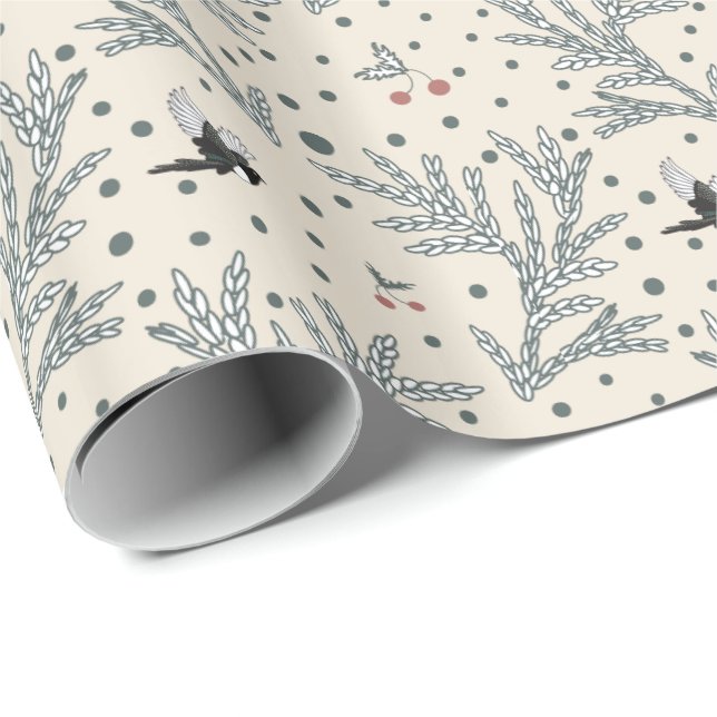 Urraca. Papel de embalaje del Vida-Navidad del (Esquina del rollo)