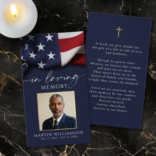 USA Flag Military Photo Cross Funeral Prayer Card (Subido por el creador)