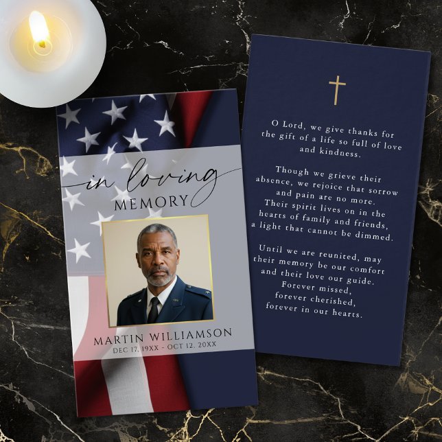 USA Flag Military Photo Cross Memorial Prayer Card (Subido por el creador)