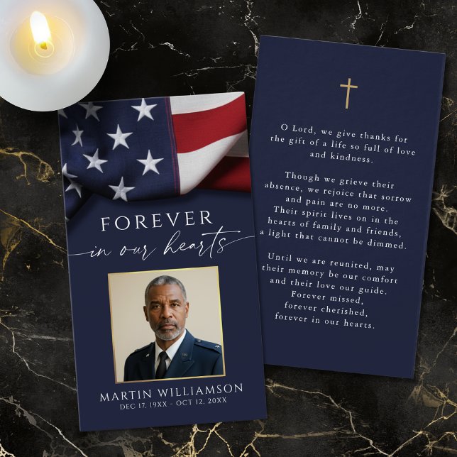 USA Flag Military Photo Cross Memorial Prayer Card (Subido por el creador)