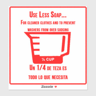 'Usar menos jabón' Lavandería Overlay Pegatina roj