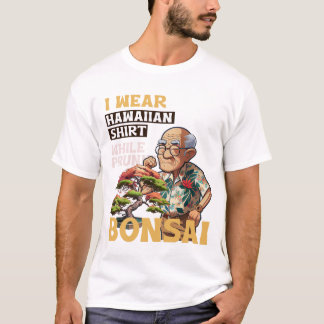 Uso una camisa hawaiana mientras corto una camiset
