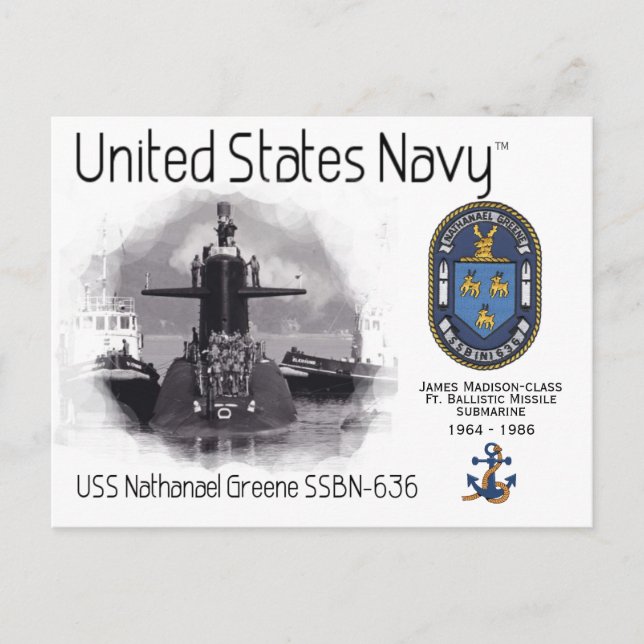 USS NATHANAEL GREENE SSBN-636 SUB - POSTAL (Anverso)