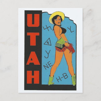 Utah State Pin Up Chica Postal Cowgirl