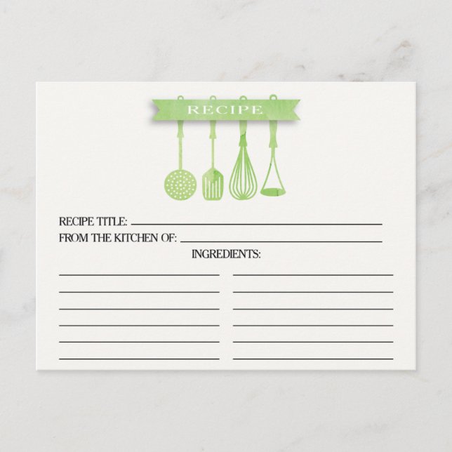Utensilios de acuarela Tarjetas de recetas de duch (Anverso)