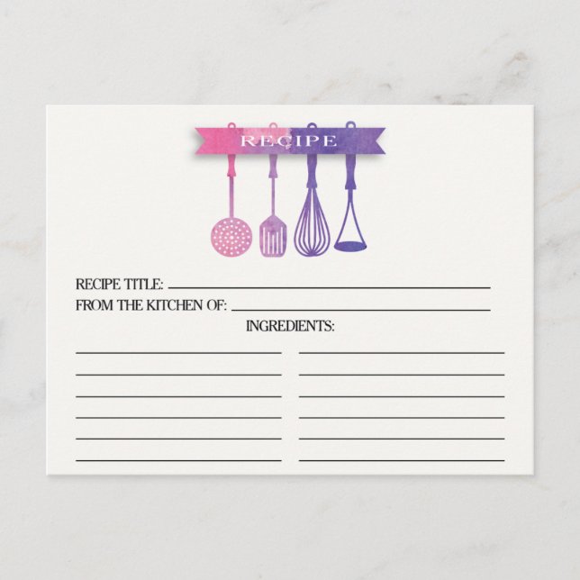 Utensilios de acuarela Tarjetas de recetas de duch (Anverso)
