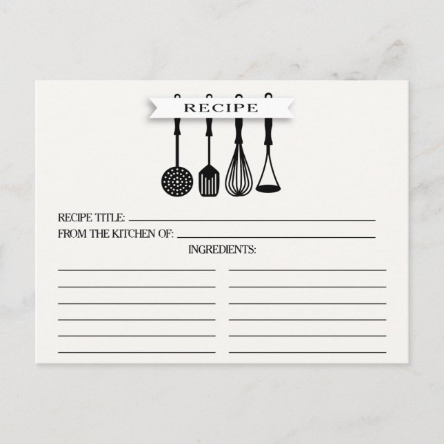 Utensilios de cocina Tarjetas de receta para ducha (Anverso)