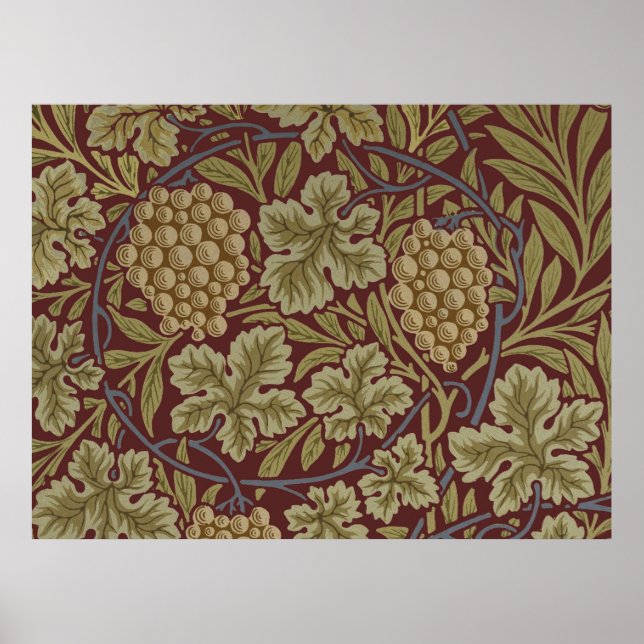 Uva de Vid de William Morris Arte Rojo Verde (Frente)