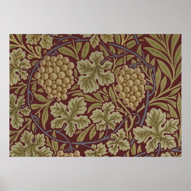 Uva de Vid de William Morris Arte Rojo Verde (Frente)