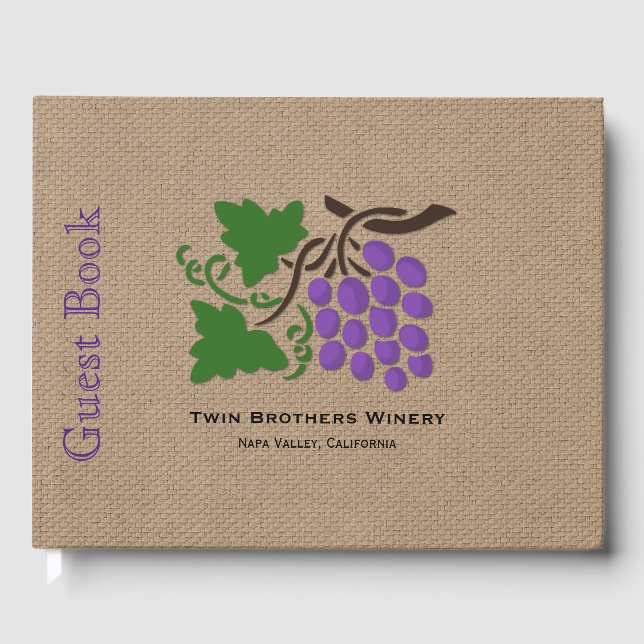 Uvas en el libro de invitados sobre el vino Burlap (Anverso)