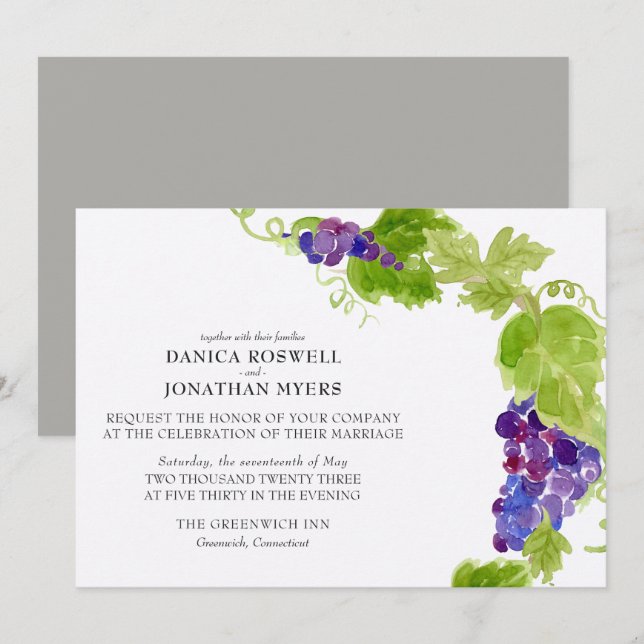 Uvas en la invitación a la Boda de Vino (Anverso / Reverso)