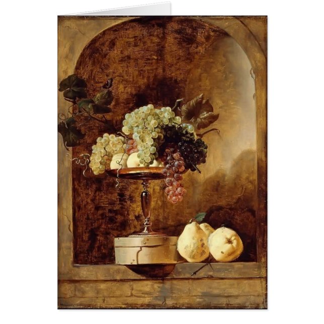 Uvas, melocotones, membrillos en un lugar de (Frente)