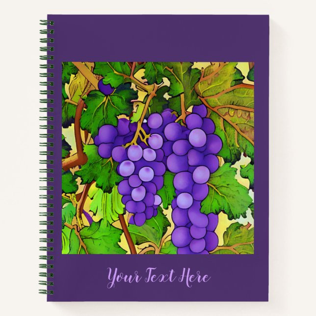 Uvas moradas en un diario de uva (Anverso)