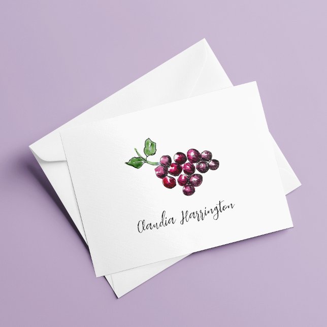 Uvas moradas ilustradas a mano con temática de vin (Catching up with friends if fun with these elegant, hand-illustrated purple grapes note cards.)