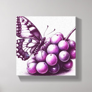 Uvas púrpuras mariposa lienzo arte mural