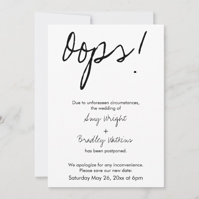 "¡Uy!" Humorística Invitación Boda pospuesta (Anverso)
