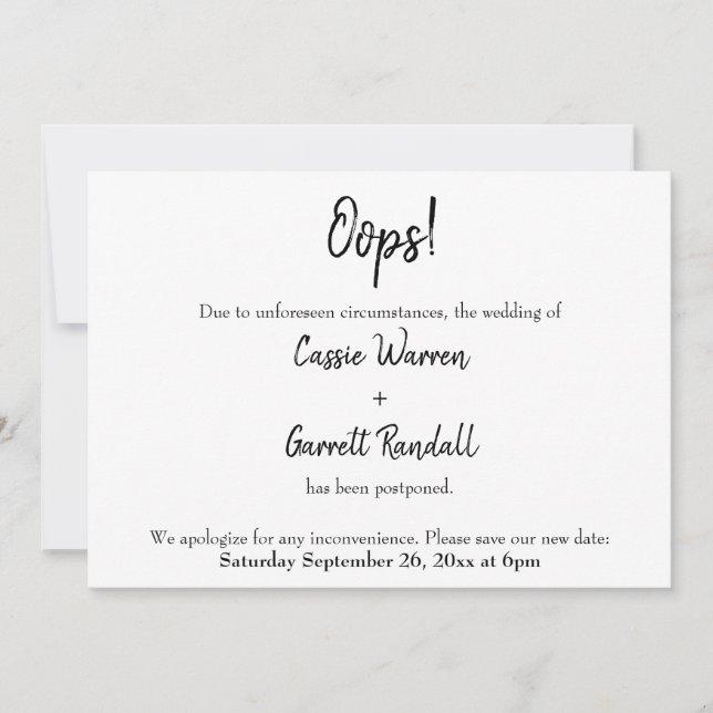 "¡Uy!" Invitación Boda pospuesta (Anverso)