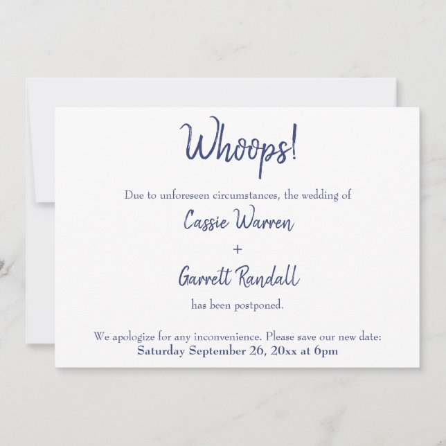 ¡Uy! Invitación Boda pospuesta en blanco de la Mar (Anverso)