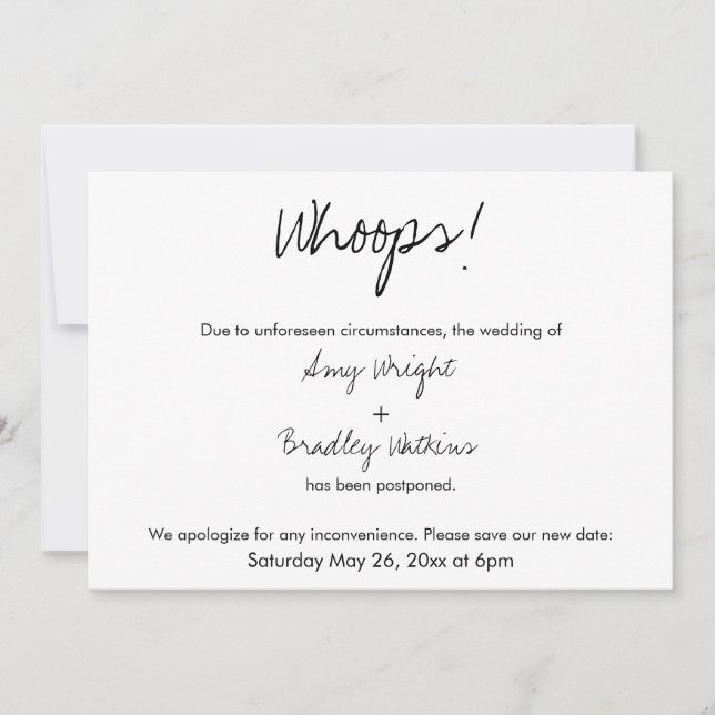 "¡Uy!" Invitación Boda pospuesta humorística (Anverso)