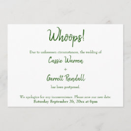 ¡Uy! Invitación verde blanco posponible Boda