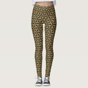 V1 Oro Patrón Geométrico Negro Leggings de la Psyd