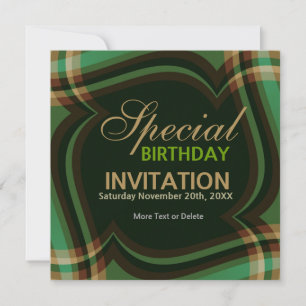 v2. Invitación al Cuadrado del Tartán Verde Dorado