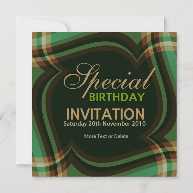 v2. Invitación cuadrada Green Gold Tartan (Anverso)