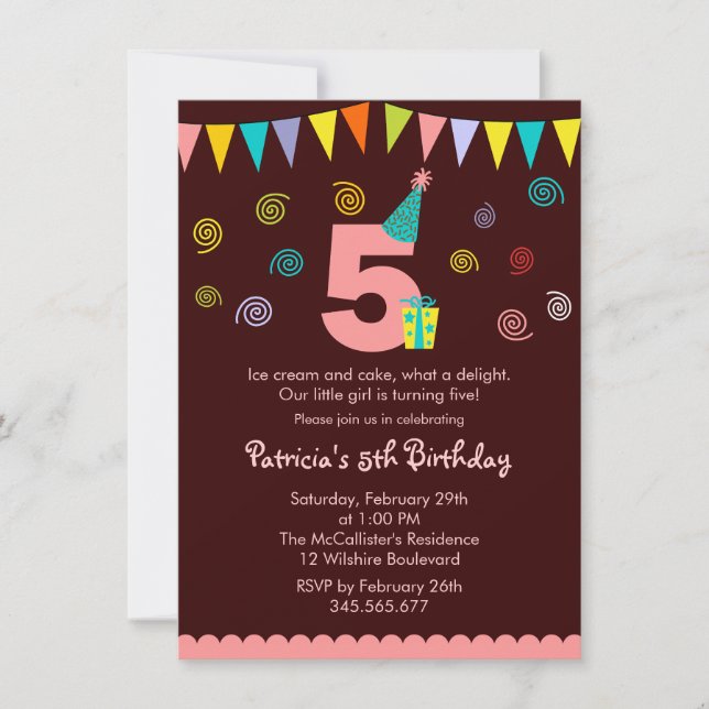 V Invitación a fiesta infantil por cumpleaños (Anverso)
