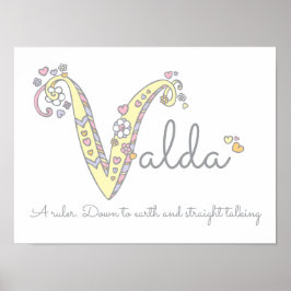V monograma arte Valda chicas nombre poster