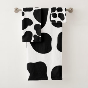 Vaca blanca y negra imprimen granja rústica