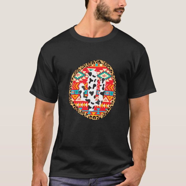 Vaca Camiseta Cactus Pintado Vaca Retro (Anverso)
