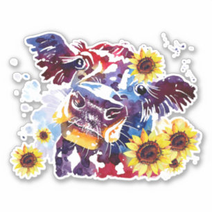 Vaca con Personalizado de girasol Pegatina de vini