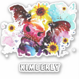 Vaca con Personalizado de girasol Pegatina de vini