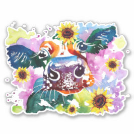 Vaca con Personalizado de girasol Pegatina de vini