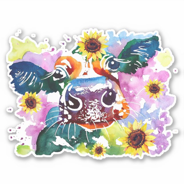 Vaca con Personalizado de girasol Pegatina de vini (Anverso)
