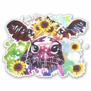 Vaca con Personalizado de girasol Pegatina de vini