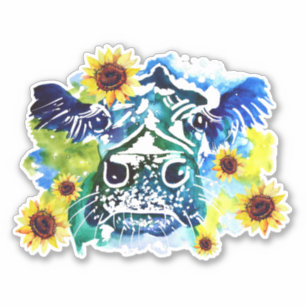 Vaca con Personalizado de girasol Pegatina de vini