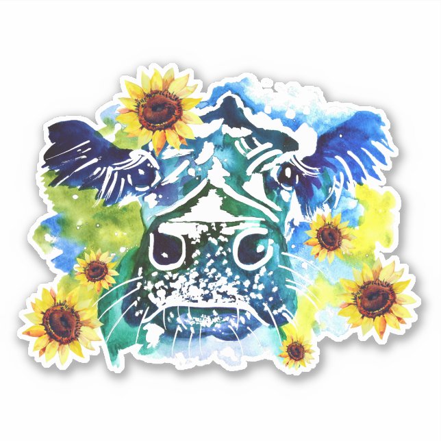 Vaca con Personalizado de girasol Pegatina de vini (Anverso)