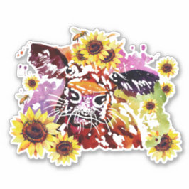 Vaca con Personalizado de girasol Pegatina de vini