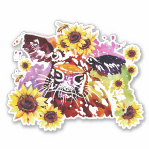 Vaca con Personalizado de girasol Pegatina de vini