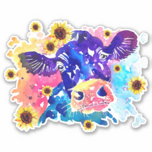 Vaca con Personalizado de girasol Pegatina de vini