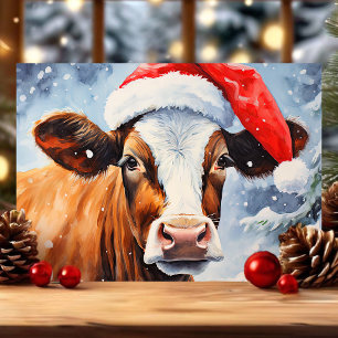 Vaca con sombrero de Santa divertida Navidad