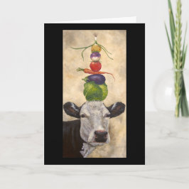 Vaca con tarjeta de saludo de verduras